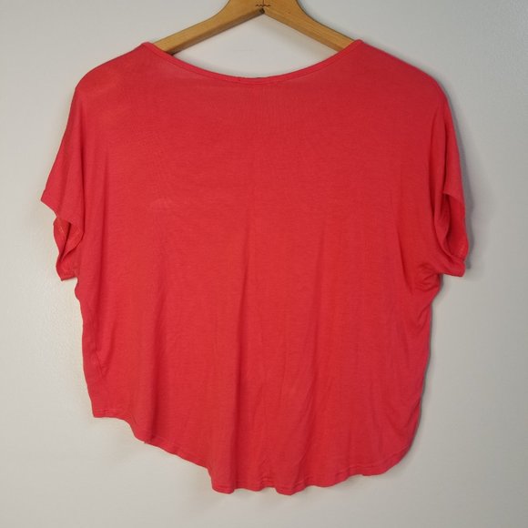 Bright Coral Loose Flowy Crop Top - Picture 3 of 3